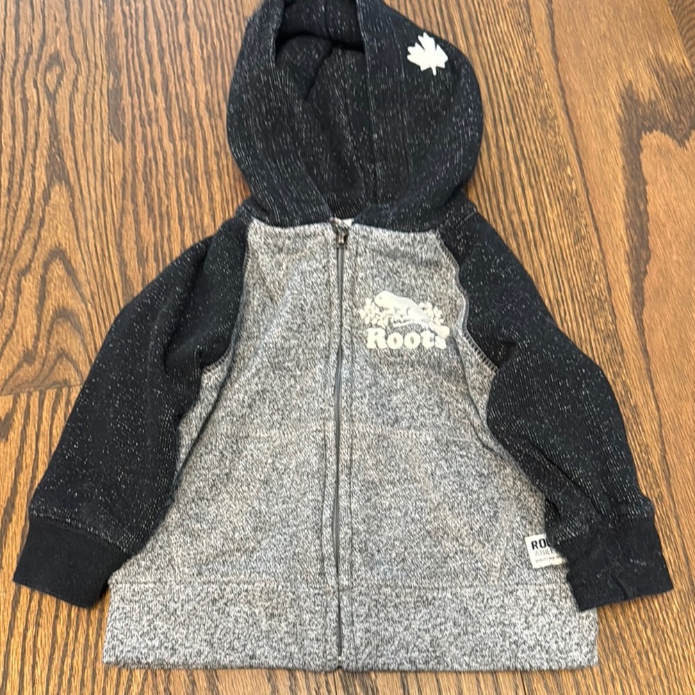 Roots Black and Gray Zip-Up Hoodie